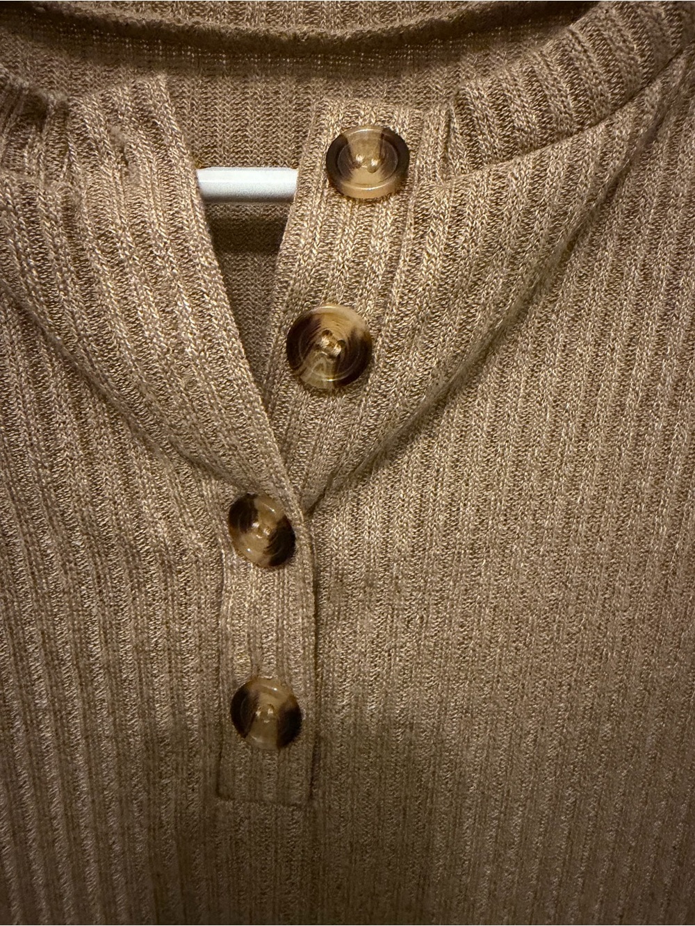 Amazon Ribbed Henley Top - Tan - Picture 4 of 5
